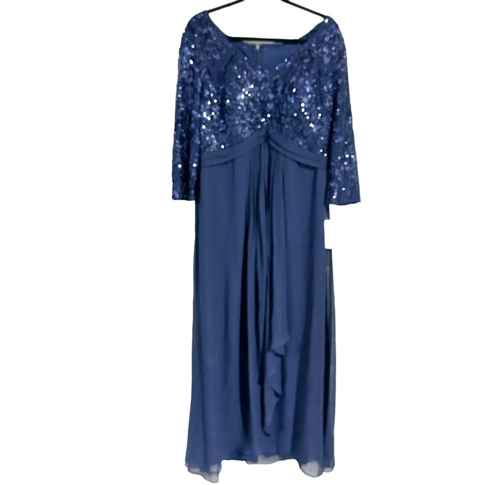 Alex Evenings Navy Blue Sequined V-Neck Chiffon Gown Size 14 NWT - Picture 3 of 9